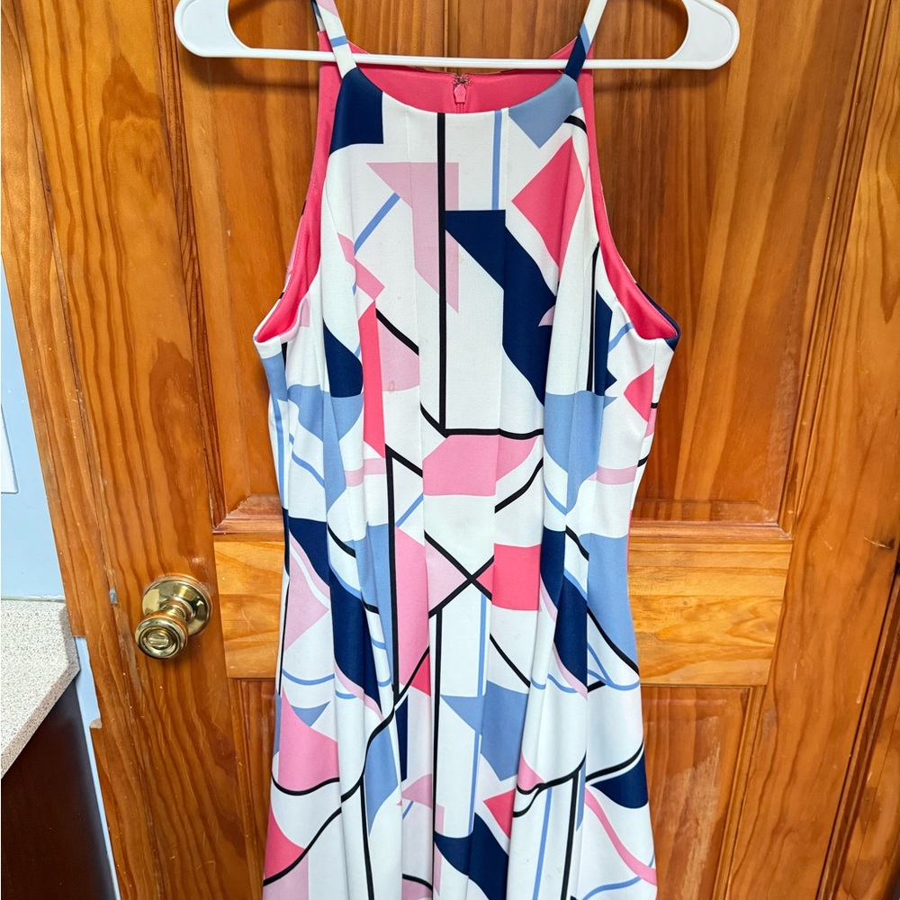 Vince Camuto Pink and Blue Geometric Midi Dress
